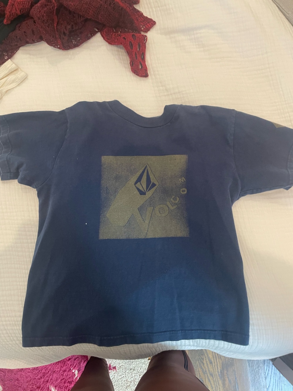 Volcom Navy Short Sleeve Tee with Gold Tone Graphic